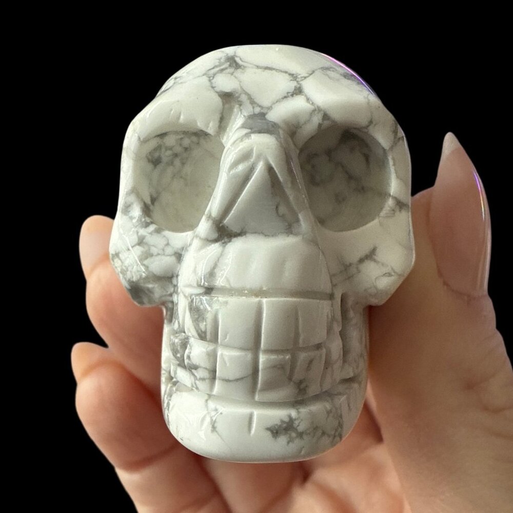 Skull Howlite crystal carving healing gemstone gift white natural stone new
